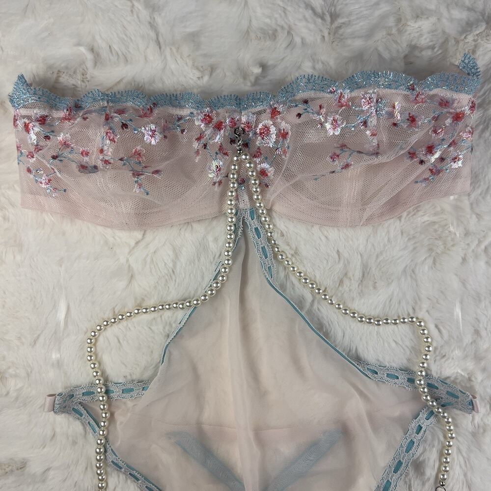 Victoria’s Secret Very Sexy Cherry Blossom Embroidered Mesh Teddy Pink Sz.M NWT - Picture 3 of 7